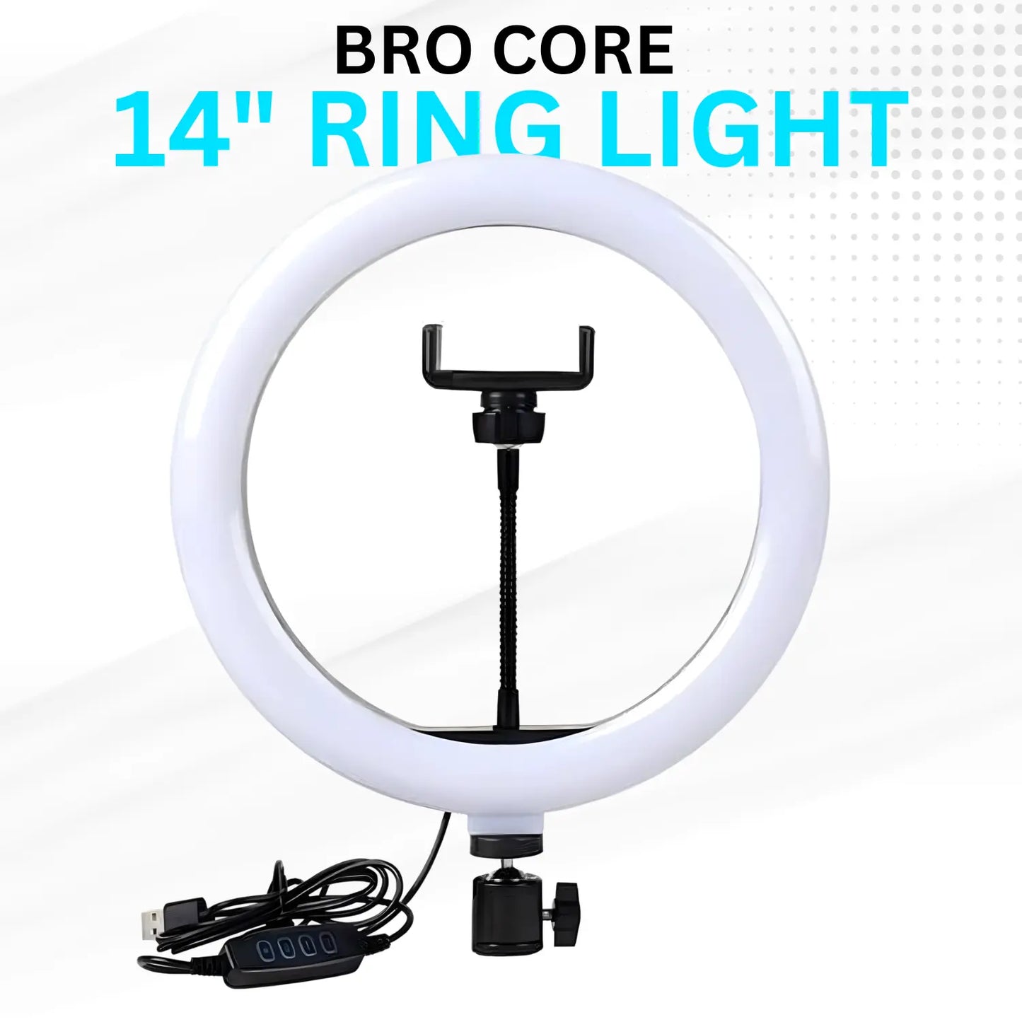 Bro Core LED Ring Light for Video Recording & Makeup (Adjustable Brightness, Mobile Holder, USB Powered)