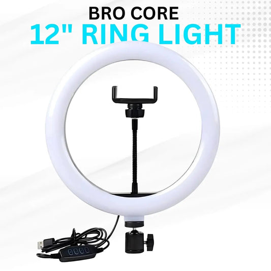 Bro Core LED Ring Light for Video Recording & Makeup (Adjustable Brightness, Mobile Holder, USB Powered) Bro Core
