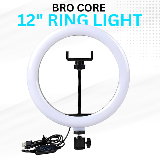 Bro Core LED Ring Light for Video Recording & Makeup (Adjustable Brightness, Mobile Holder, USB Powered)