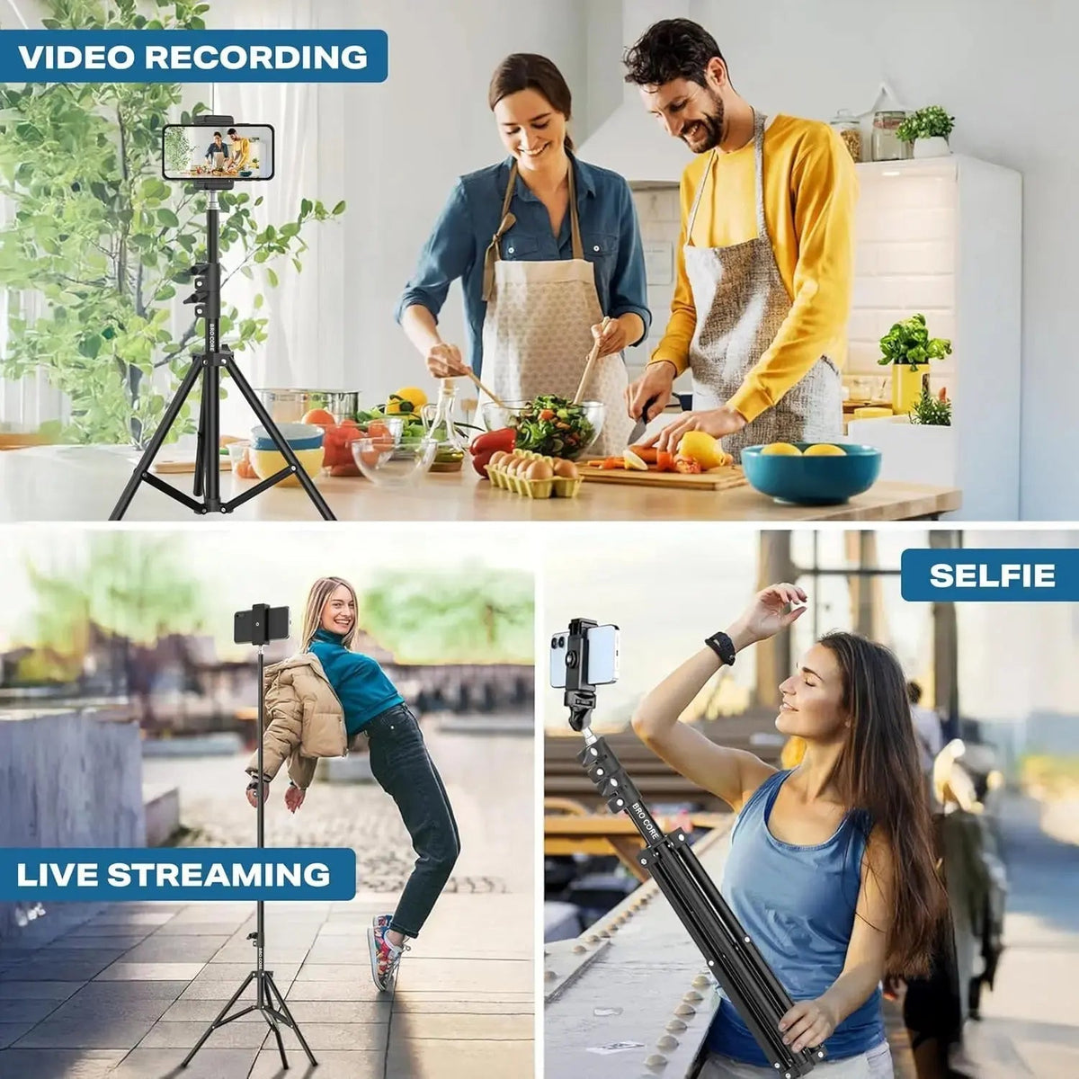mobile tripod stand 7 feet height adjustable with universal holder for youtube video shooting and content creation