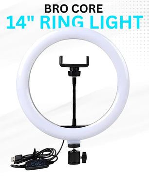Bro Core LED Ring Light for Video Recording & Makeup (Adjustable Brightness, Mobile Holder, USB Powered) Bro Core
