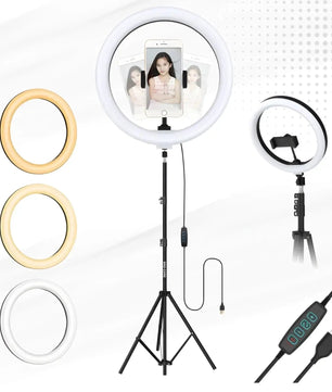 10 inch selfie ring light with tall tripod stand for full body video recording