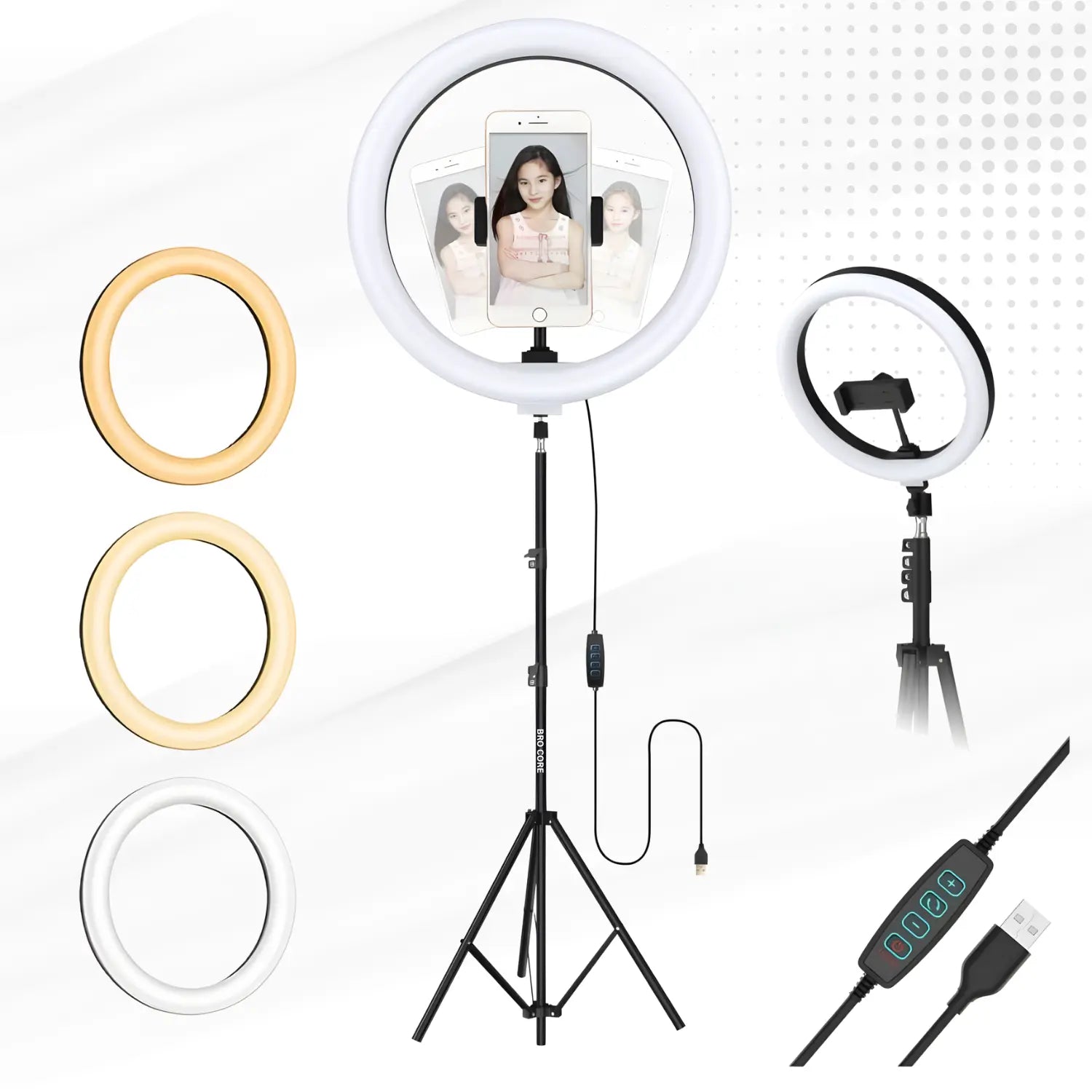 10 inch selfie ring light with tall tripod stand for full body video recording
