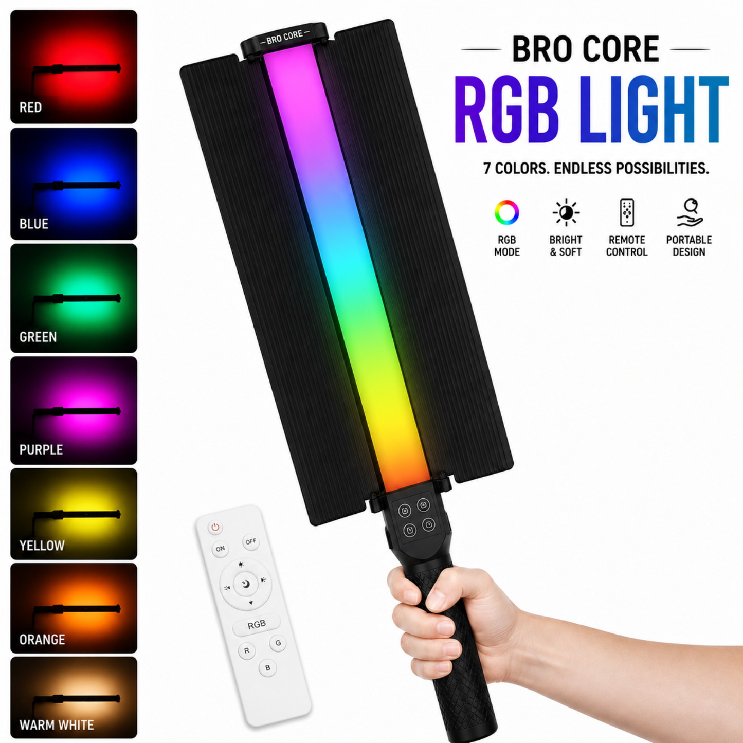 Bro Core LS 188 RGB Hand Stick Lamp 25W Rechargeable LED Video Light Stick with Remote Control for Photography, YouTube, Reels, Vlogging & Content Creation Bro Core
