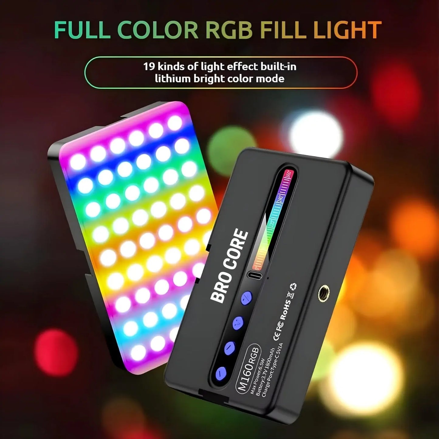 Full color RGB fill light with colorful display on a blurred lights background