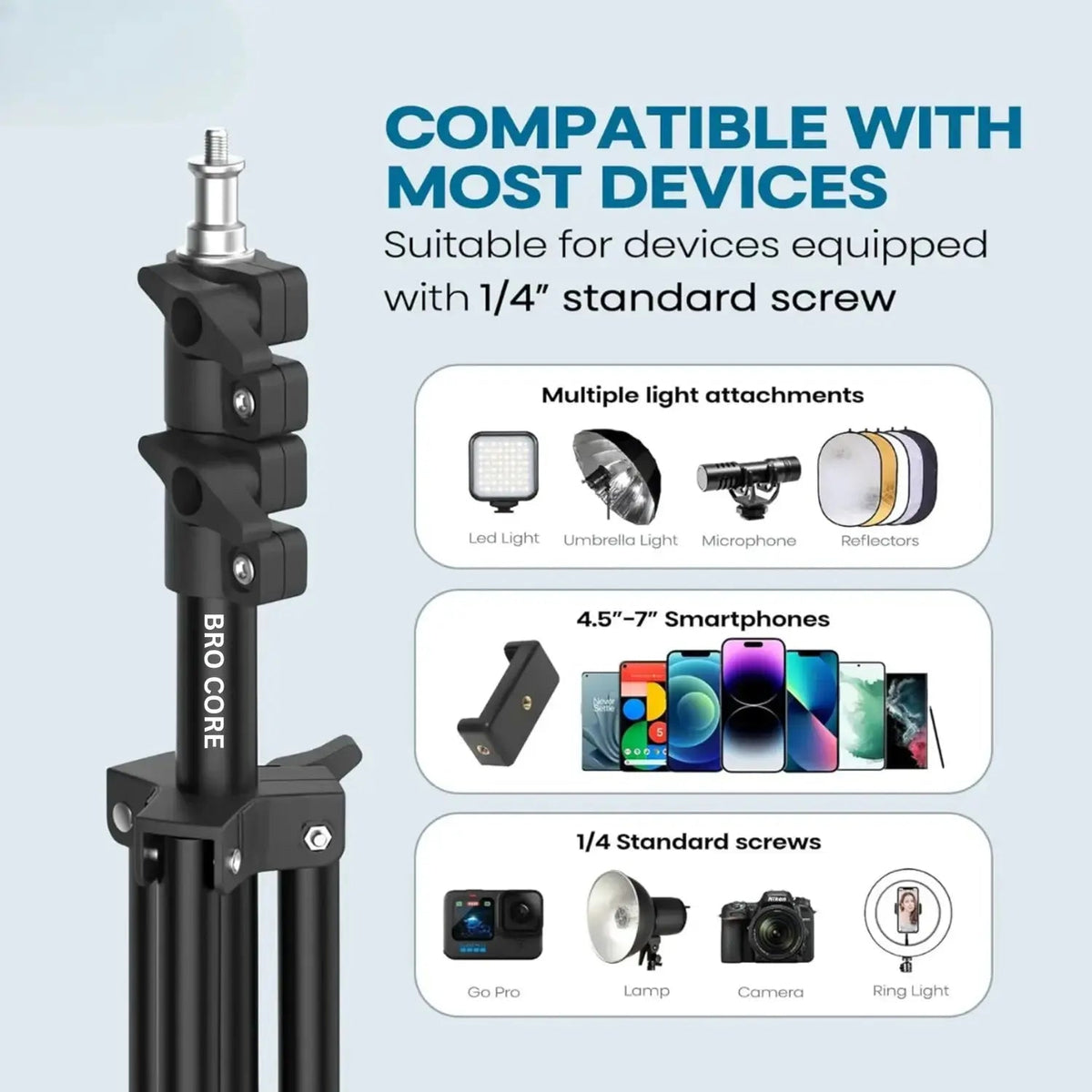 professional 7 feet tripod stand for photography and videography with stable anti slip legs and lightweight build