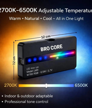 LED video light with adjustable temperature range on a gradient background