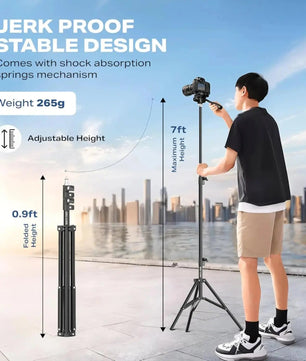 mobile tripod stand 7 feet height adjustable with universal holder for youtube video shooting and content creation