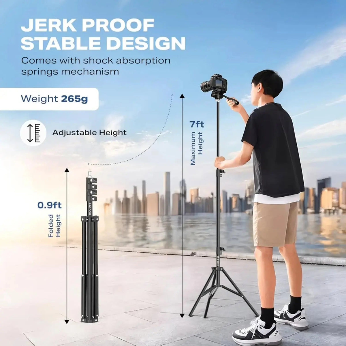 mobile tripod stand 7 feet height adjustable with universal holder for youtube video shooting and content creation