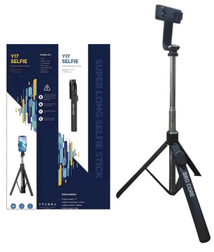 Black selfie stick with packaging on a white background