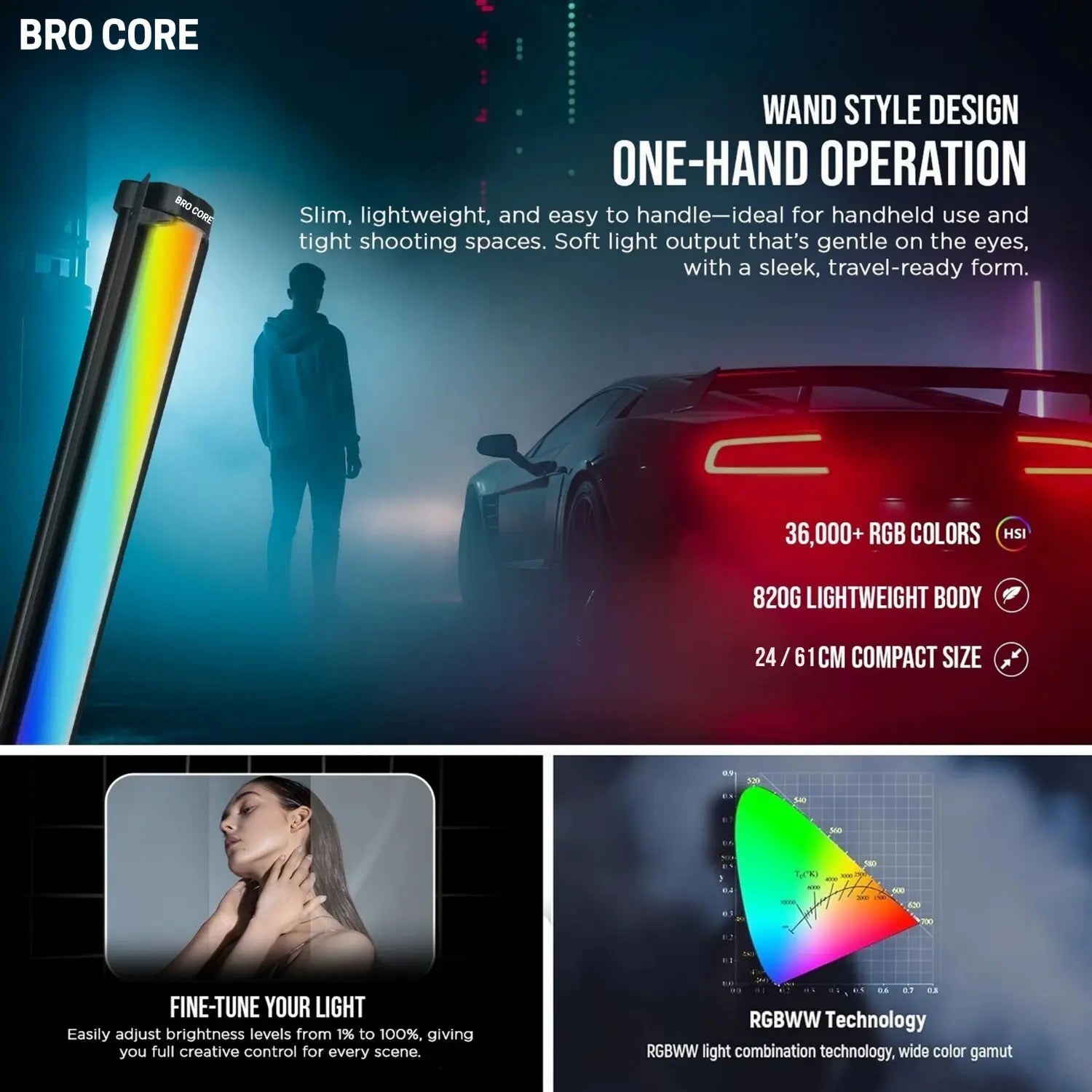 Professional RGB LED stick light for product photography, video shooting and social media content creation