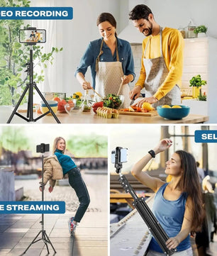 mobile tripod stand 7 feet height adjustable with universal holder for youtube video shooting and content creation