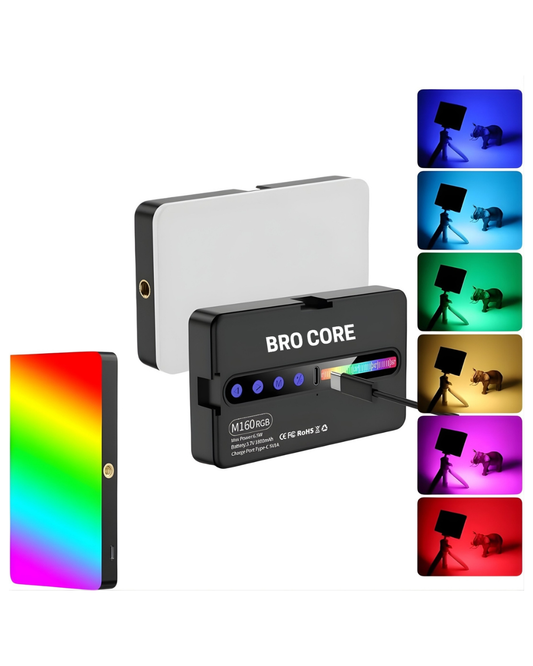 Bro Core M160 RGB Video Light with Adjustable Brightness, Color Modes & Rechargeable Battery